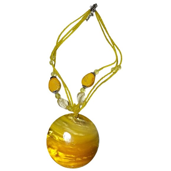 Tribal Egg Yolk Amber Beaded Pendant Necklace Yellow Statement Fashion Jewelry - Picture 1 of 6